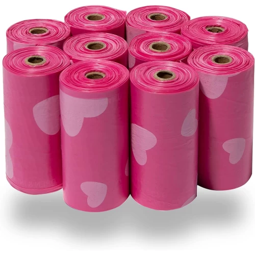 Best Pet Supplies Dog Poop Bags for Waste Refuse Cleanup, Doggy Roll Replacements for Outdoor Puppy Walking and Travel, Leak Proof and Tear Resistant, Thick Plastic - Pink Heart, 150 Bags