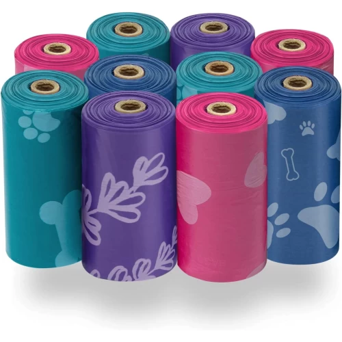 Best Pet Supplies Dog Poop Bags for Waste Refuse Cleanup, Doggy Roll Replacements for Outdoor Puppy Walking and Travel, Leak Proof and Tear Resistant, Thick Plastic - Assorted Colors, 150 Bags