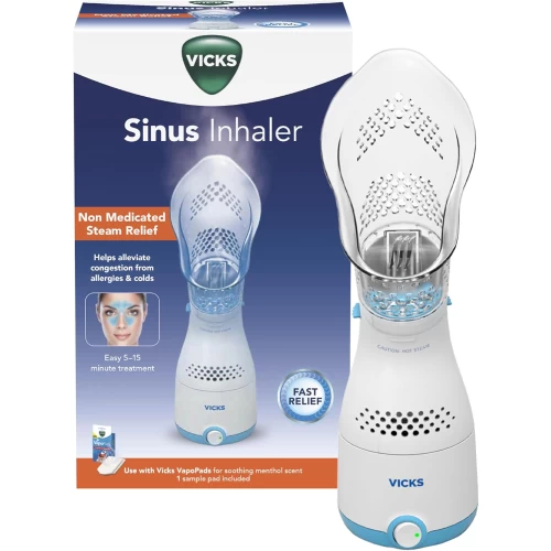 Vicks Sinus Inhaler - Personal Steam Inhaler for Sinus Relief, Allergies, Congestion, Cough & Colds, Facial Steamer, Soothes Nasal & Throat Passages, Use with VapoPads (1 Included), FSA & HSA Eligible